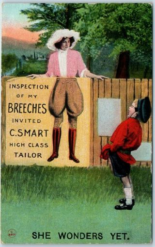 Vintage Bamforth Comic Postcard Woman Behind Men 