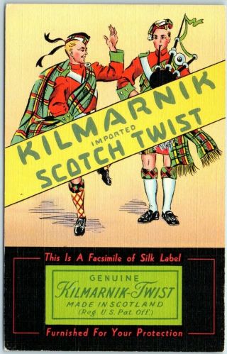 Vintage Advertising Postcard " Kilmarnik Scotch Twist " Fabric Linen 1939