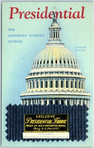 Vintage Advertising Postcard Presidential Fabric / U.  S.  Capitol Dome Linen 1950