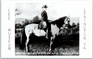 Lexington,  Virginia Postcard Robert E.  Lee Museum On Horse Traveler Rppc 1950s
