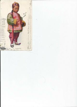 Chinese Child With A Firecracker Postcard,  1906