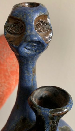 Unusual Vintage Stoneware Ceramic Studio Pottery Figural Head Vase Mid Century