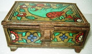 Vintage Very Rare Early Piriod Iron Border Box With 5 Glass Ppaintings Plates