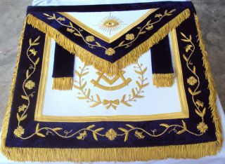 Hand Embroided Masonic Grand Lodge Past Master Apron 03 - Blue