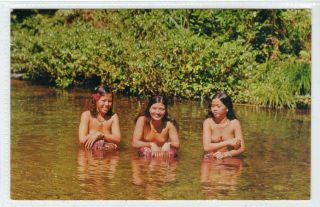 Dayak Beauties Taking A Dip: Sarawak Malaysia Postcard (c43866)