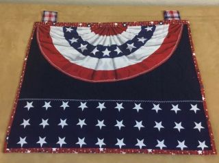 Patriotic Quilt Wall Hanging,  Appliqué Stars,  Stripes,  Navy Blue,  White,  Red