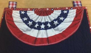 Patriotic Quilt Wall Hanging,  Appliqué Stars,  Stripes,  Navy Blue,  White,  Red 3