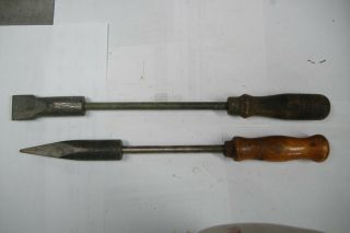 Two Vintage Antique Copper Soldering Irons Wood Handle Old Tool