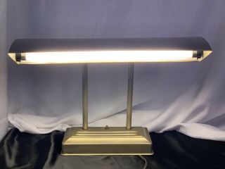 Vintage Desk Lamp Mid Century Modern Adjustable Brass Metal Shade Library Light 4
