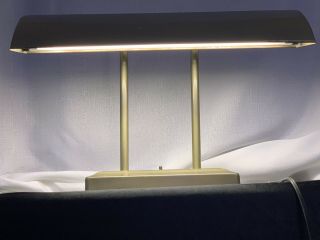 Vintage Desk Lamp Mid Century Modern Adjustable Brass Metal Shade Library Light 6