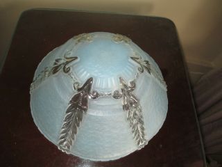 Outstanding Vintage Art Deco Clear & Blue Frosted Glass Ceiling Lamp Shade 2