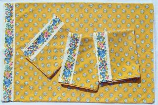 Vintage Set Of 4 Martex Yellow Blue Floral Pillowcases Standard Size Made In Usa
