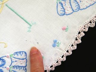 Hand Embroidered Southern Belle Pillowcase Two Girls May Pole Crochet Hem 5