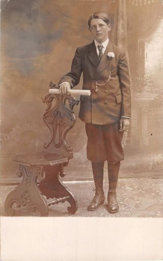 Arthur Weis.  ? 14 Year Old Young Man Grads - 8th Grade Real Photo Postcard 1913