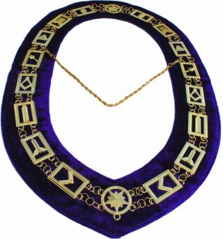 Masonic Collar Regalia Master Mason Purple Backing Gold Plated Chain Dmr - 400gp