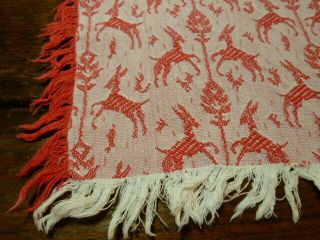 Vintage Woven Cotton Tablecloth Red And White Dancing Deer - Reindeer 52 X 33