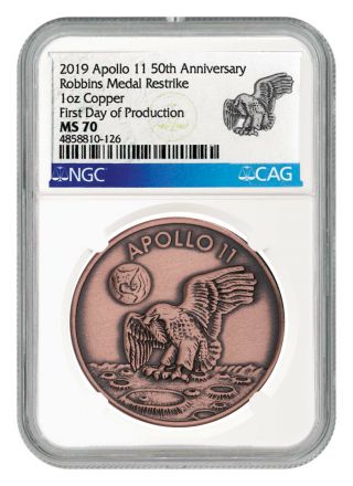 1969 - 2019 Apollo 11 50th Robbins Medal 1 Oz Copper Medal Ngc Ms70 Fdp Sku55118