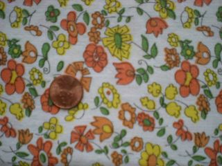 FLORAL Full Vtg FEEDSACK Quilt Sewing Doll Clohtes Craft Orange Yellow Green 3