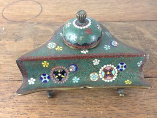 Vintage Painted Metal Ink Well And Fountain Pen Holder Wh - 3