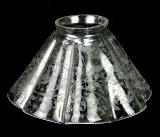 Antique Ruffled Etched Floral Pattern Glass Lamp Shade 2 1/4 " Fitter