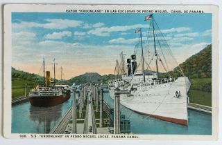 Postcard Panama Canal Zone Ss Kroonland Ship Liner In Pedro Miguel Locks Boats