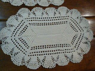 6 Vintage Handmade Crochet Oval Place Mats Light Beige 19 X 13.  5 "