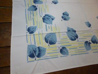 Vintage Cotton Print Tablecloth California Hand Prints “Blue Leaves 