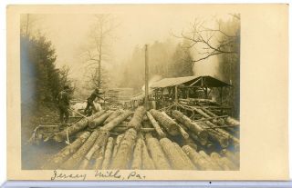 Rppc Real Photo Postcard Logging Scene Jersey Mills Lycoming Co Pennsylvania
