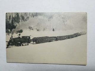 Vintage Pre 1917 Steam Engine Logging Train In Snow Postcard Not Rr