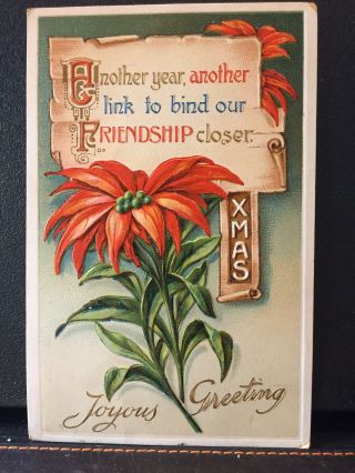 Vintage Christmas Postcard,  Poinsettia