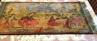 Vintage Velvet Tapestry / Table Runner,  Spanish Dance Scene,  39 " X 21 ",  Fringe