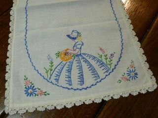 Crinoline Lady Southern Belle Hand Embroidered Vintage Table Runner French Knot