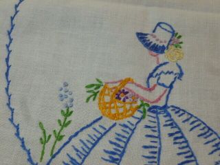 Crinoline Lady Southern Belle Hand Embroidered Vintage Table Runner French Knot 4