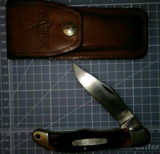 Vintage Schrade Usa 1250t Old Timer Single Blade Folding Pocket Knife & Sheath