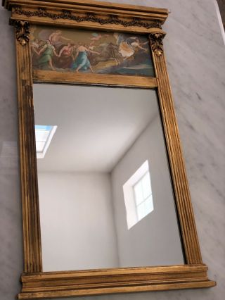 Antique Mirror And Litho Renaissance Seen Gilded Frame Early R2