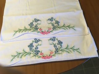 Pair Vintage Embroidered Scalloped Edge Pillow Cases.  Pristine.