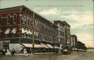 Burlington,  Ia Jefferson St.  East From 4th St.  Des Moines County Iowa Postcard