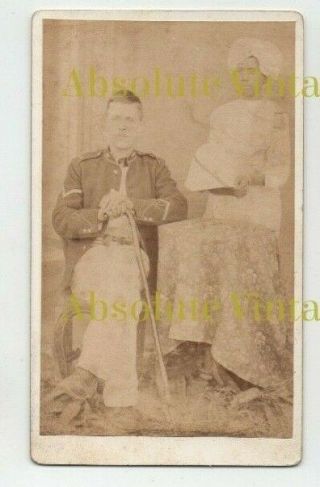 Military Cdv Photograph Soldier In Uniform With Boy Servant India Vintage 1880s