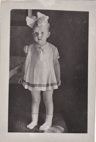 1950s Cute Little Girl In Fancy Dress W/ Bow Fashion Old Soviet Russian Photo