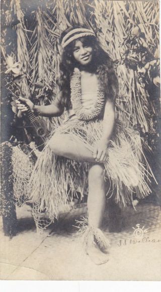 Hawaiian Hula Dancing Girl In Native Dress Azo Real Photo Postcard Jj Williams