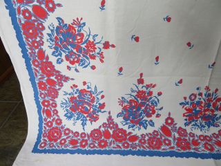 Vintage Print Tablecloth Red And Blue Floral Pattern