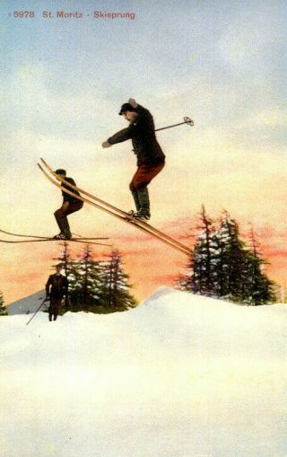 1910s Postcard Winter Sports St Moritz Switzerland - Skisprung Ski Jumping