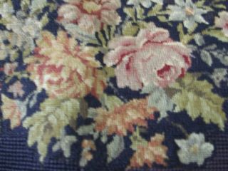 Vintage Floral Chair Seat Needlepoint Done in Petit Point On Black 3