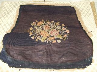 Vintage Floral Chair Seat Needlepoint Done in Petit Point On Black 5