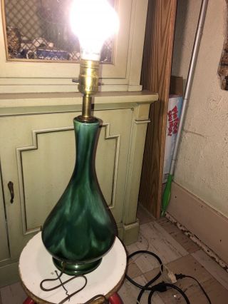 Mid Century Modern Vintage Shades Of Green Drip Glaze Ceramic Table Lamp Light