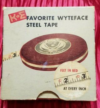 Vintage K&e 50 Ft Metal Tape Measure Favorite Wyteface Keuffel & Esser Co - A