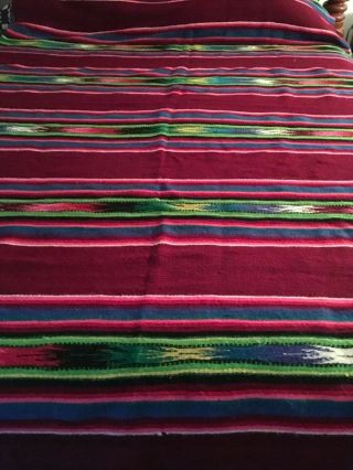 Vintage Colorful Woven Wool Blanket Throw Wall Hanging 80” X 50”