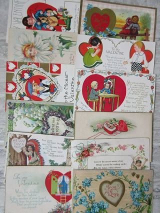 12 Old & Antique Valentines Postcards