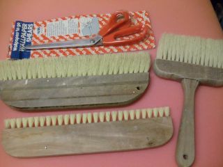 Vintage Wooden Handle Wallpaper Tools - 3 Brushes & 1 Shears