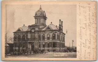 Carrollton,  Ohio Postcard Carroll County Court House Building View 1907 Cancel
